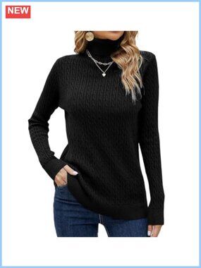 Women's Cable Knit Turtleneck Sweater Long Sleeve Pullover